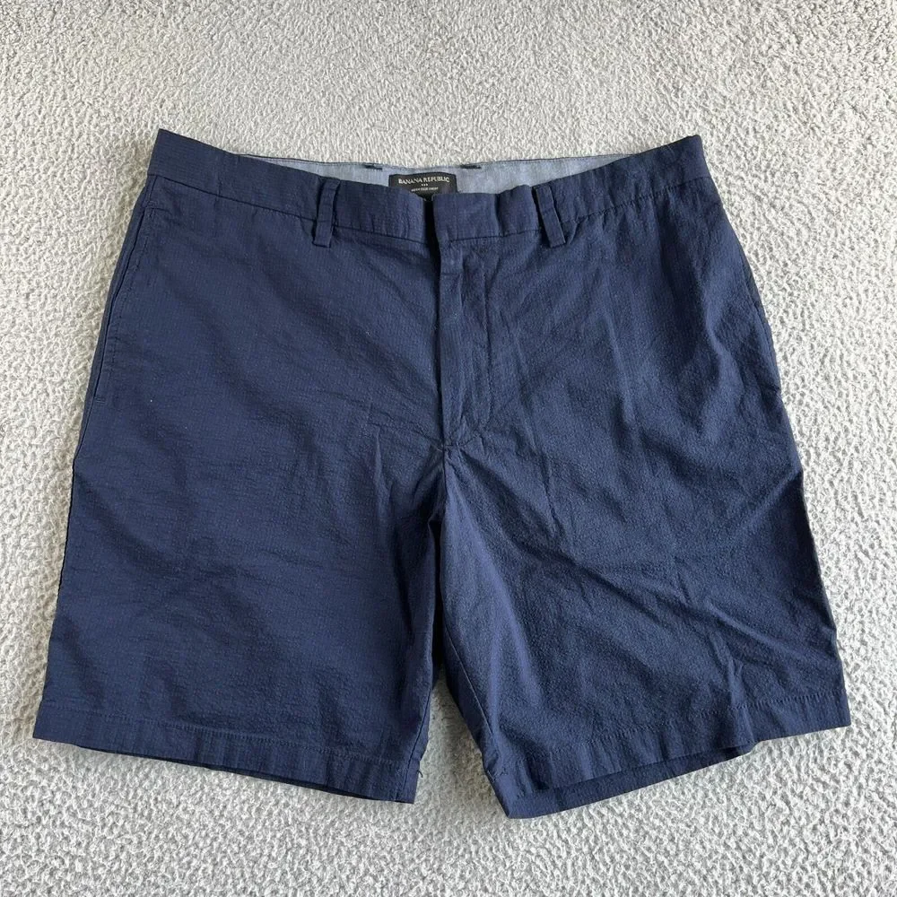 NEW Banana‎ Republic Shorts Mens 36 (37) Blue Chino Seersucker Aiden Club Short